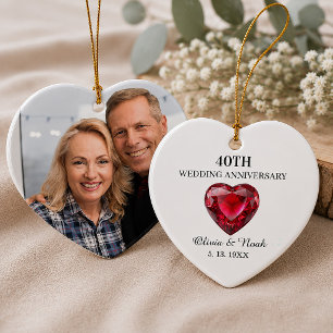 40. Hochzeitsjubiläum Personalisiertes Paar-Foto Keramik Ornament