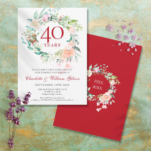 40. Hochzeitsjubiläum Rubinpinke Floral Einladung
