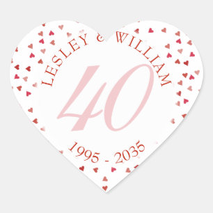 40. Hochzeitsjubiläum Ruby Hearts Konfetti Herz-Aufkleber
