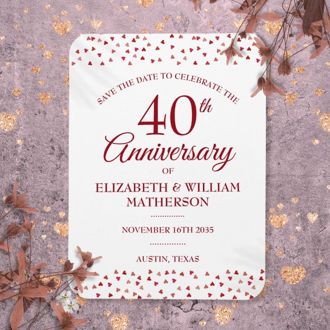 40. Hochzeitsjubiläum Ruby Hearts Save-the-Date Magnet (40th Wedding Anniversary Ruby Hearts Save the Date Magnet)