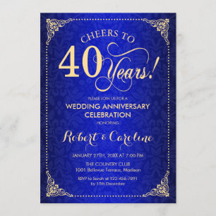 40. Hochzeitstag - Blauer Goldener Damast Einladung