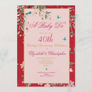 40. Hochzeitstag Blumenrot A Ruby Do Einladung