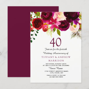 40. Hochzeitstag Burgunder Floral Einladung