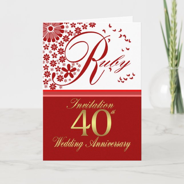 40. Hochzeitstag Einladungskarte - ruby wir (Vorderseite)