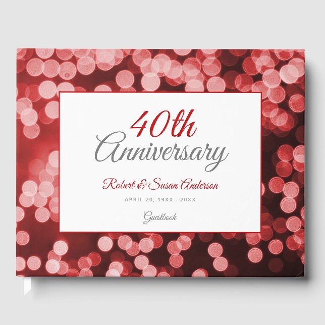 40. Hochzeitstag | Eleganter roter Bokeh Gästebuch (Vorderseite)