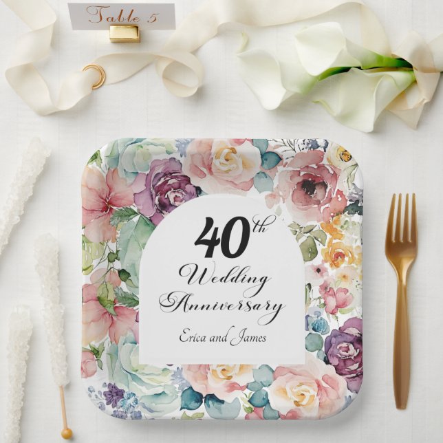 40. Hochzeitstag Elegantes Drehbuch Pappteller (Hochzeit)