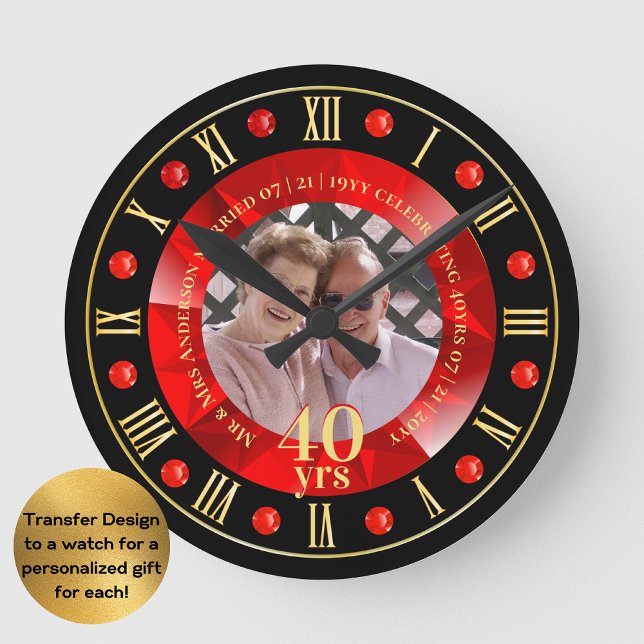 40. Hochzeitstag FOTO Geschenk Ruby Red Große Wanduhr (Von Creator hochgeladen)