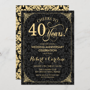 40. Hochzeitstag - Gold Black Damask Einladung