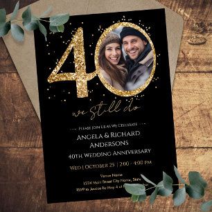 40. Hochzeitstag Gold Glitzer Foto Einladung