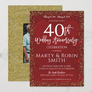 40. Hochzeitstag Gold Glitzer Ruby Red Einladung
