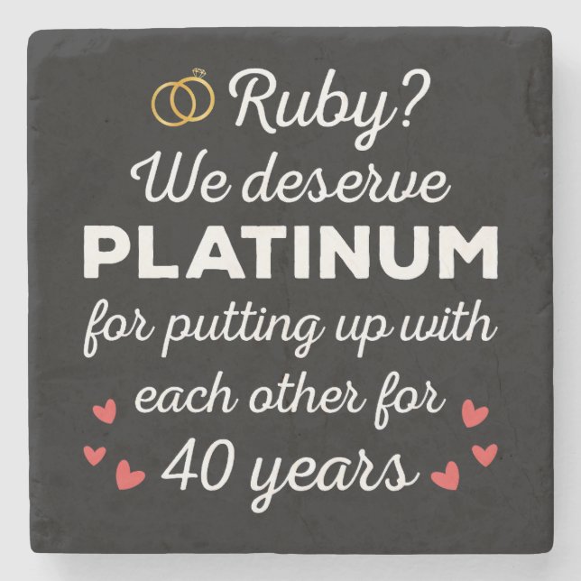 40. Hochzeitstag I - Ruby Funny Couple Steinuntersetzer (Vorderseite)