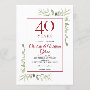 40. Hochzeitstag Jubiläum Grün des Datums Einladung