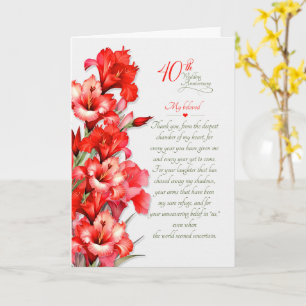 40. Hochzeitstag Romantische Rote Gladiolen Karte