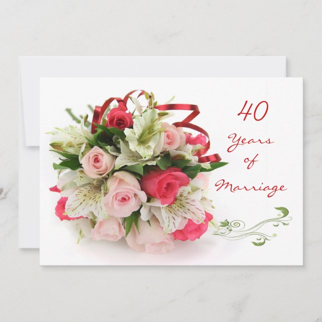 40. Hochzeitstag. Rose Einladung (Vorderseite)