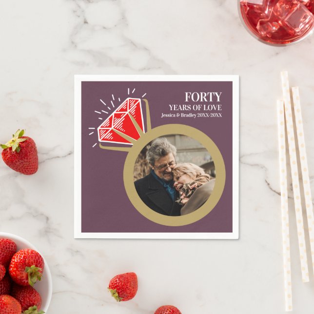 40. Hochzeitstag Rotrubinring Foto Serviette (Beispiel)