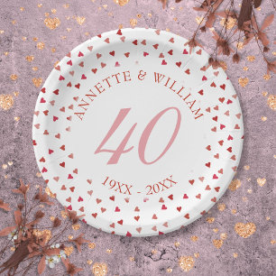 40. Hochzeitstag Ruby Hearts Konfetti Pappteller