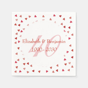 40. Hochzeitstag Ruby Hearts Konfetti Serviette