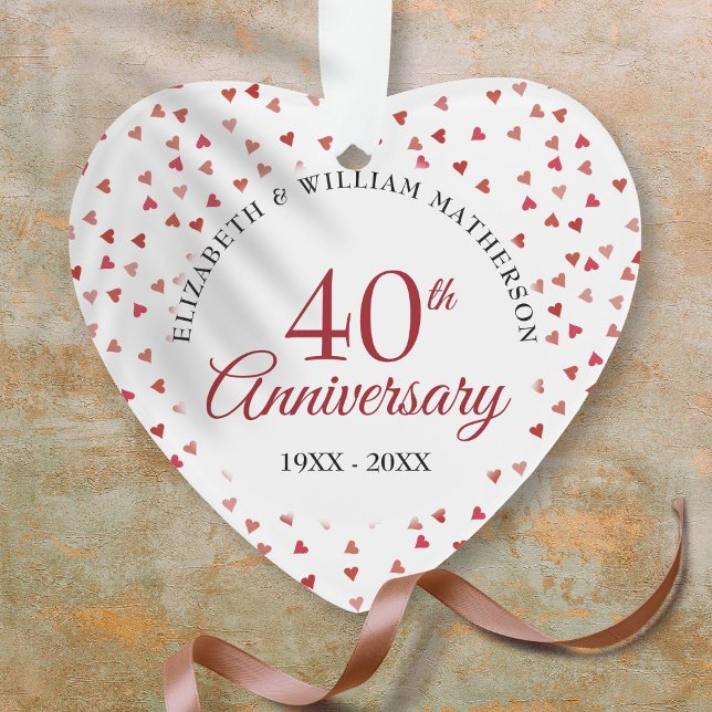 40. Hochzeitstag Ruby Hearts Ornament (40th Wedding Anniversary Ruby Hearts Ornament)