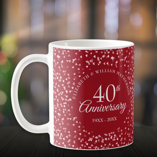 40. Hochzeitstag Ruby-Herzen Kaffeetasse (40th Wedding Anniversary Ruby Hearts Coffee Mug)