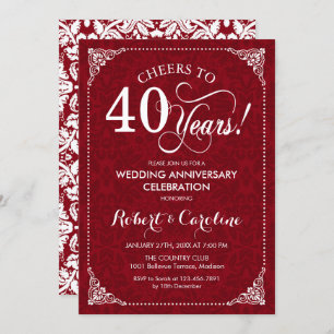40. Hochzeitstag - Ruby Red Damask Einladung