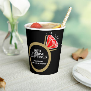 40. Hochzeitstag ruby Ring Spaß Fakten schwarz Pappbecher