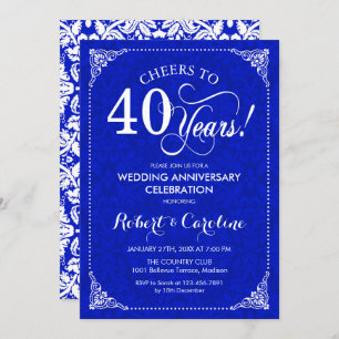 40. Hochzeitstag - Sapphire Blue White Einladung