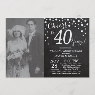 40. Hochzeitstag Schwarzes Silber Chalkboard Einladung