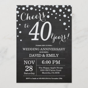 40. Hochzeitstag Schwarzes Silber Chalkboard Einladung
