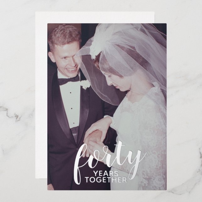 40. Hochzeitstag Silver & Foto Folieneinladung (Vorderseite/Rückseite)