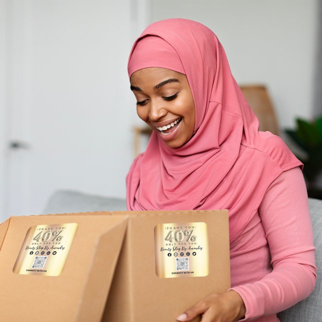 40%ige Preisnachlass bei QR CODE Imitate Gold Quadratischer Aufkleber (Thank Shopping 40%Off QR CODE Faux Gold Square Sticker)