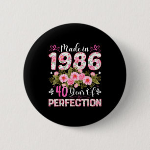 40 Jahre alt, hergestellt 1986, floral, 40. Geburt Button