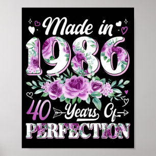 40 Jahre alt, hergestellt 1986, floral, 40. Geburt Poster