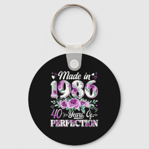 40 Jahre alt, hergestellt 1986, floral, 40. Geburt Schlüsselanhänger