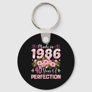 40 Jahre alt, hergestellt 1986, floral, 40. Geburt Schlüsselanhänger