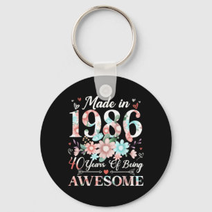 40 Jahre alt, hergestellt 1986 Floral 40. Geburtst Schlüsselanhänger