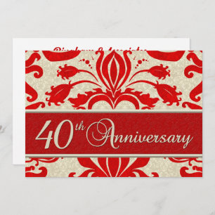 40 Jahre Business Red Damask Einladung