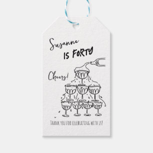 40 Jahre Geburtstags-Champagner-Turm funky Geschenkanhänger