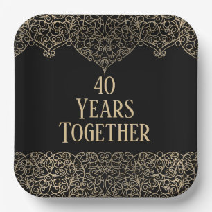 40 Jahre Gold Lace auf schwarz Pappteller