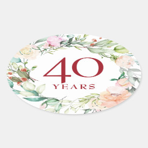 40 Jahre Rosen Girlande Rubinhochzeit Jubiläum Ovaler Aufkleber