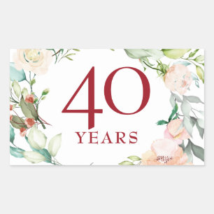 40 Jahre Rosen Girlande Rubinhochzeit Jubiläum Rechteckiger Aufkleber