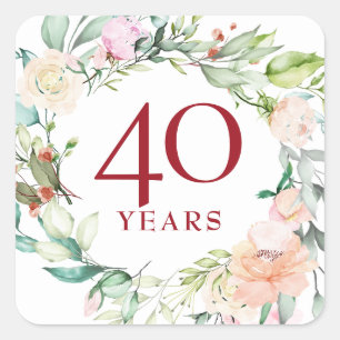 40 Jahre Rosen Girlande Rubinhochzeit Quadratischer Aufkleber