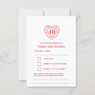 40 Jahre rubinrotes Herz 40. Hochzeitstag RSVP Karte