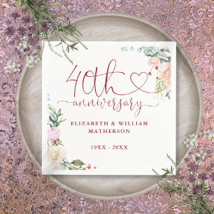 40 Jahre Ruby Heart Rose Blumenkohl Serviette