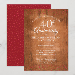 40 Jahre Ruby Hearts Rustikales Vintages Holz Einladung