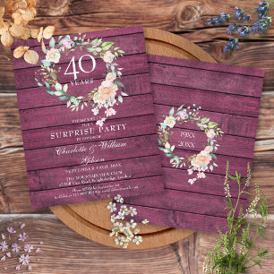 40 Jahre Ruby Rustic Wood Floral Einladung