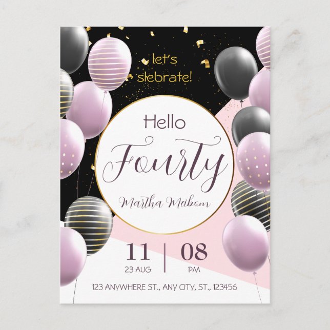 40. Jahrestag. Eleganter Geburtstag Postkarte (Vorderseite)