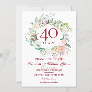 40. Jubiläum Ändern Sie das Datum Rose Garland Einladung