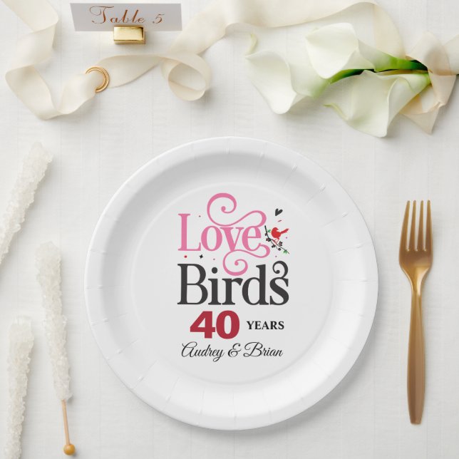 40. Jubiläum Love Birds Personalisiert Pappteller (Hochzeit)