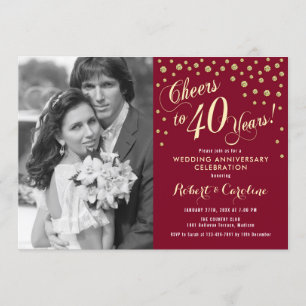 40. Jubiläum mit Foto - Gold Ruby Red Einladung