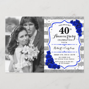 40. Jubiläum mit Foto - Saphirblau Silber Einladung